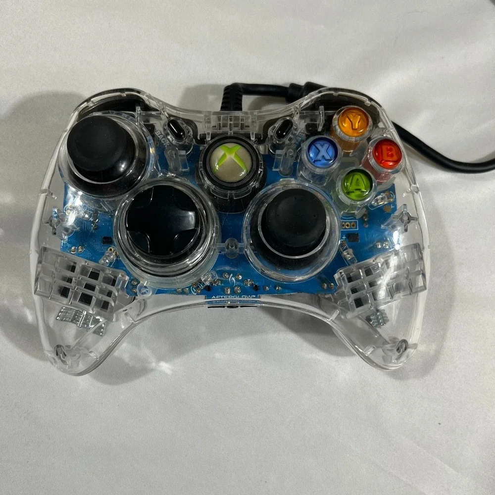 PDP Afterglow AX.1 Xbox 360 Wired Controller Clear Transparent Blue LED PL-3602